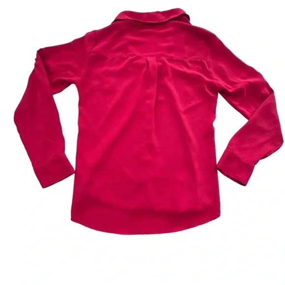 Express Women's Shirt Portofino Button Up Red V-Neck Long Sleeve Blouse Small - Picture 2 of 9